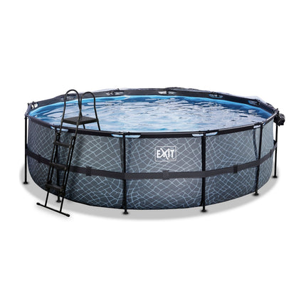 EXIT Stone zwembad ø488x122cm met zandfilterpomp en overkapping en warmtepomp - grijs - Doika BV - Ronde zwembaden - EXIT Toys - 8720088269541 - 30.67.16.00