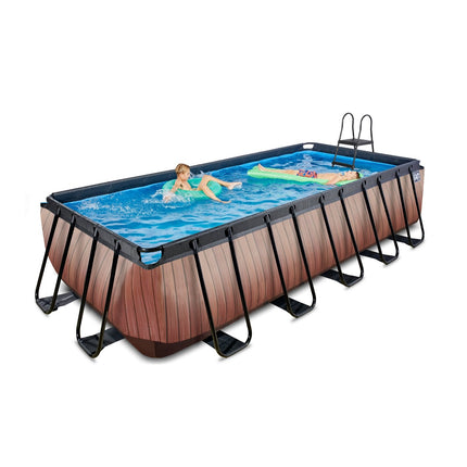 EXIT Wood zwembad 540x250x122cm met filterpomp - bruin - Doika BV - Rechthoekige zwembaden - EXIT Toys - 8720088262160 - 30.22.53.10